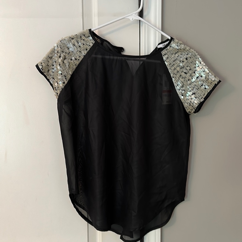 Bar III black sheer shoulder embellished top